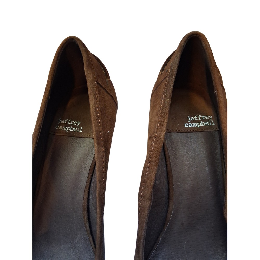 Jeffrey Campbell Brown Suede Pointed Toe Penny Loafer Kitten Heel Pumps - Picture 2 of 8